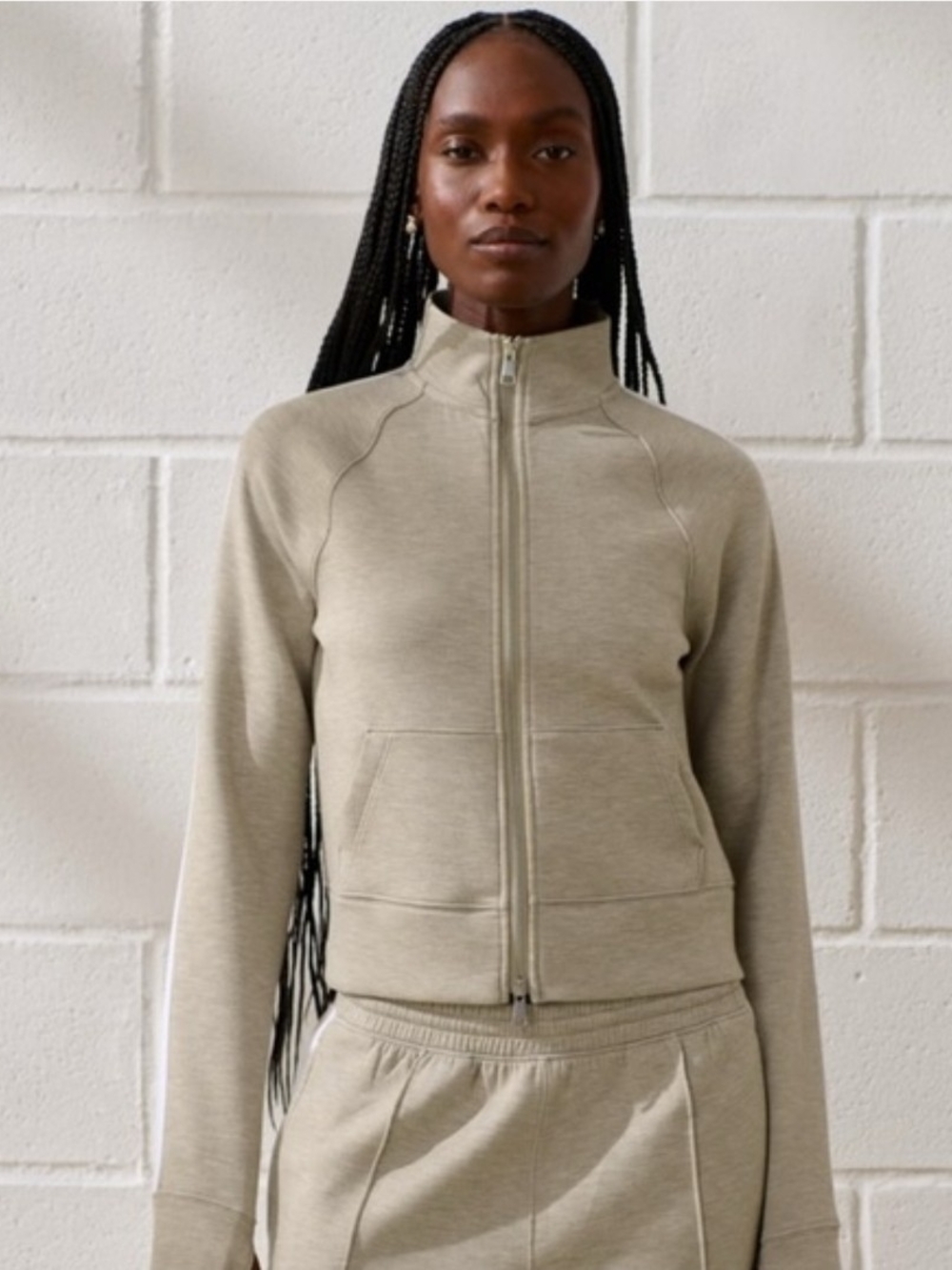 YPB Taupe Zip-Up Track Jacket with White Stripes